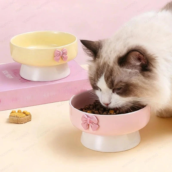 Bol surélevé en céramique avec nœud pour chat et chiot