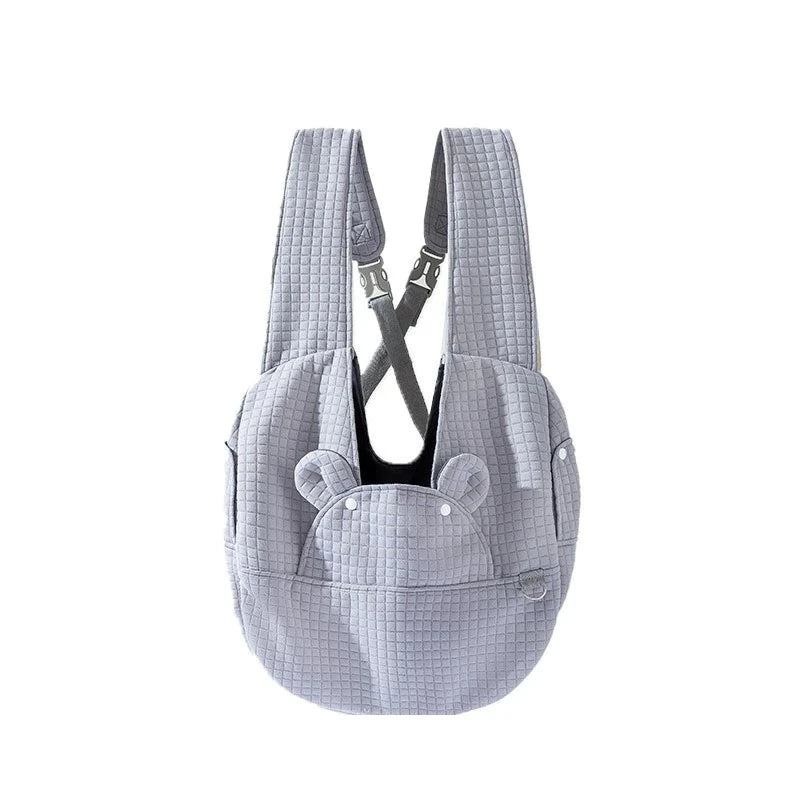 Sac de transport bandoulière matelassé pour chat et petit chien coloris gris lavande, vue de face sur fond blanc