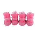 Bottines chaudes antidérapantes pour petit chien, lot de 4 coloris rose avec doublure polaire, sur fond blanc
