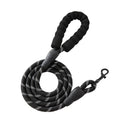Laisse corde réfléchissante en nylon coloris noir avec poignée en mousse et mousqueton métal