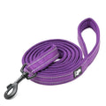 Laisse rembourrée réfléchissante Truelove 200 cm coloris violette, enroulée avec mousqueton noir, sur fond blanc