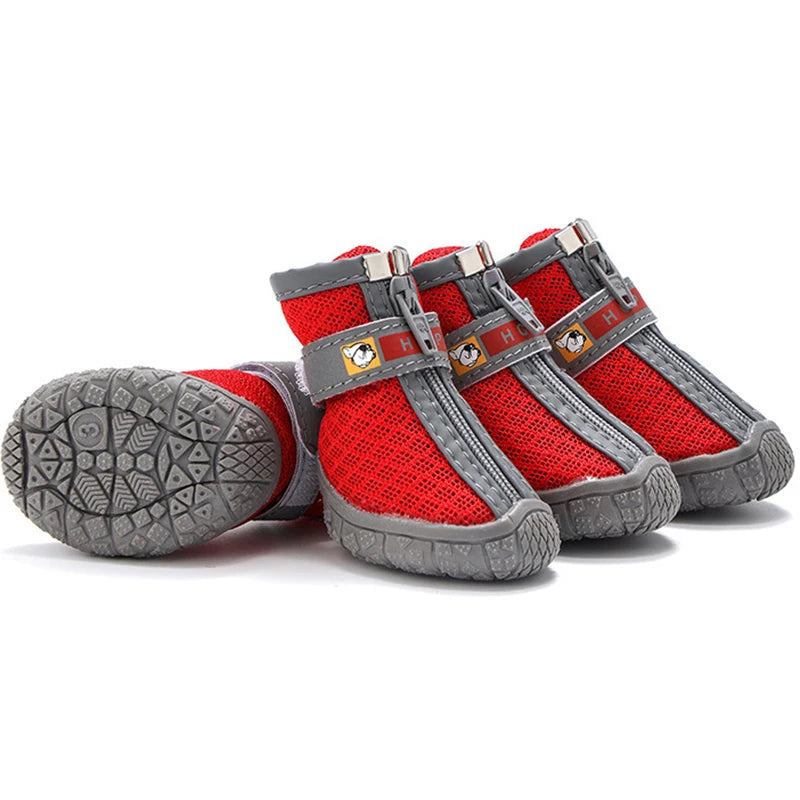 Lot de 4 chaussures antidérapantes respirantes pour petit chien rouges, semelle crantée visible