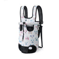 Sac à dos ventral pour petit chien en maille respirante, blanc à motif bouledogues colorés, vue de trois quarts