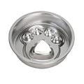 Gamelle anti-glouton en acier inoxydable motif patte à coussinets en relief, vue de dessus sur fond blanc