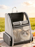 Sac à dos extensible et pliable pour chat et petit chien coloris noir et gris, chat couché à l'intérieur
