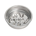 Gamelle anti-glouton en acier inoxydable motif arête de poisson, vue de dessus sur fond blanc