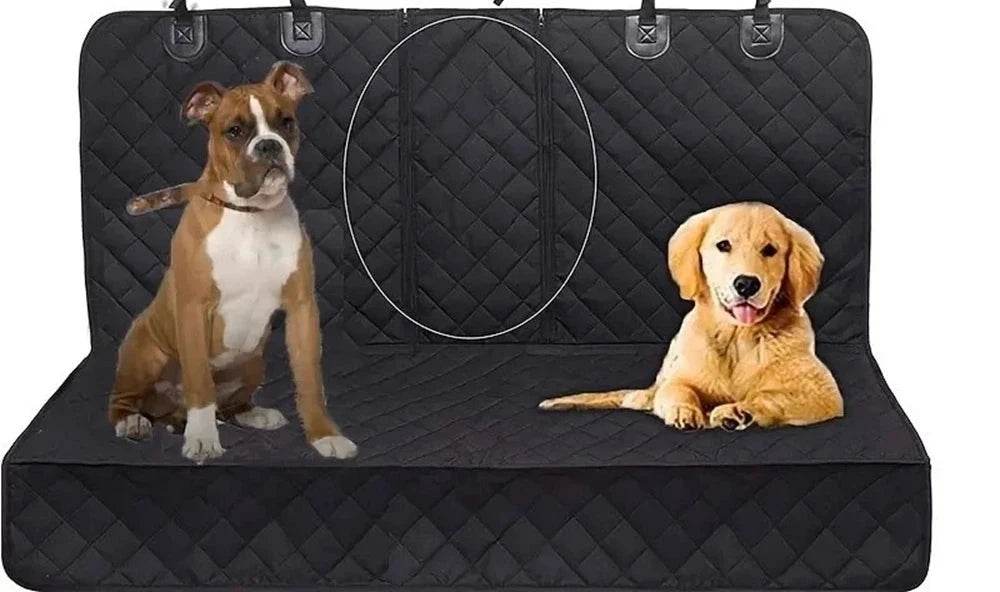Housse de siège arrière imperméable avec deux chiens, ouverture zippée pour libérer l'accoudoir central