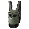 Sac à dos ventral pour petit chien en maille respirante, vert kaki, vue de trois quarts avec cordon de serrage