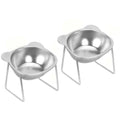 Lot de deux bols inclinés surélevés en inox 304 pour chat et chiot sur fond blanc