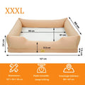 Lit pour chien BINGOPAW beige taille XXXL, schéma des dimensions, poids conseillé et couchage