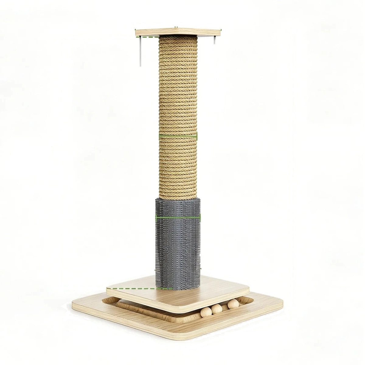 Griffoir pour chat en jute avec brosse de toilettage, coloris naturel, vue de trois quarts sur fond blanc