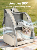 Sac à dos extensible pour chat et petit chien beige avec parois en maille, chat ragdoll couché à l'intérieur