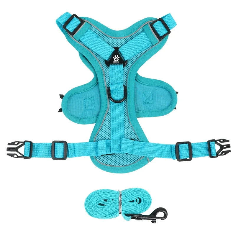 Ensemble harnais et laisse réfléchissant pour petit chien, coloris marron, harnais à plat et laisse