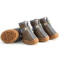 Lot de 4 chaussures antidérapantes respirantes pour petit chien marron chiné, semelle crantée visible