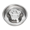 Gamelle anti-glouton en acier inoxydable motif patte de chat, vue de dessus sur fond blanc