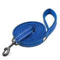 Laisse rembourrée réfléchissante Truelove 200 cm coloris bleu roi, enroulée avec mousqueton noir, sur fond blanc
