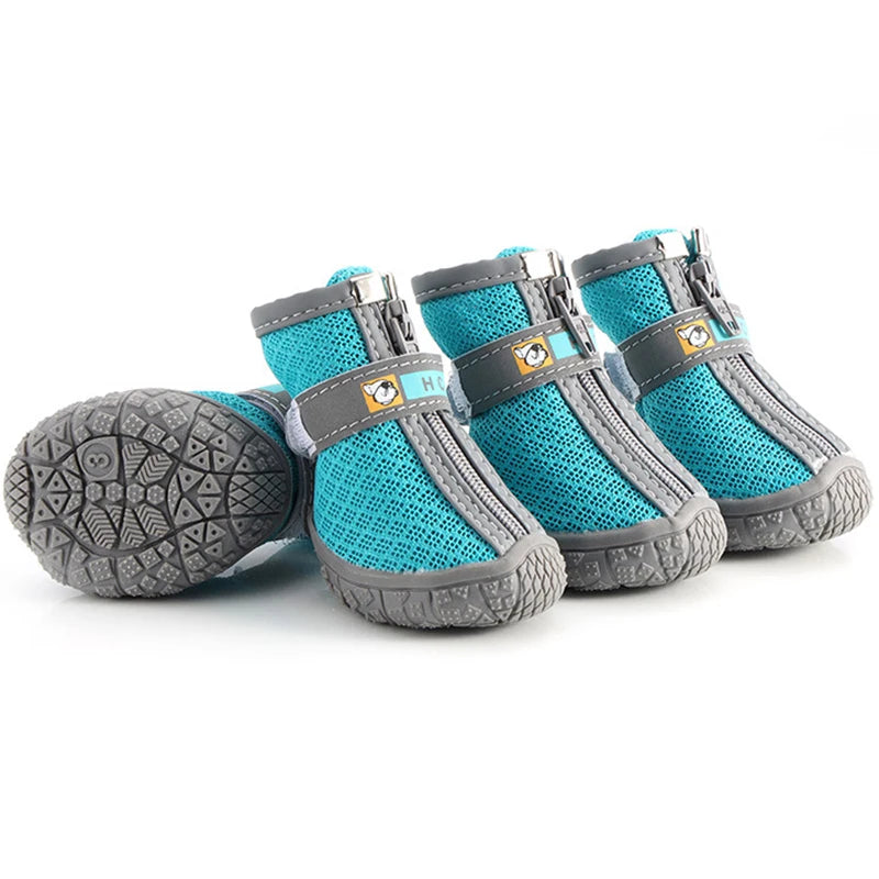 Lot de 4 chaussures antidérapantes respirantes pour petit chien turquoise, semelle crantée visible