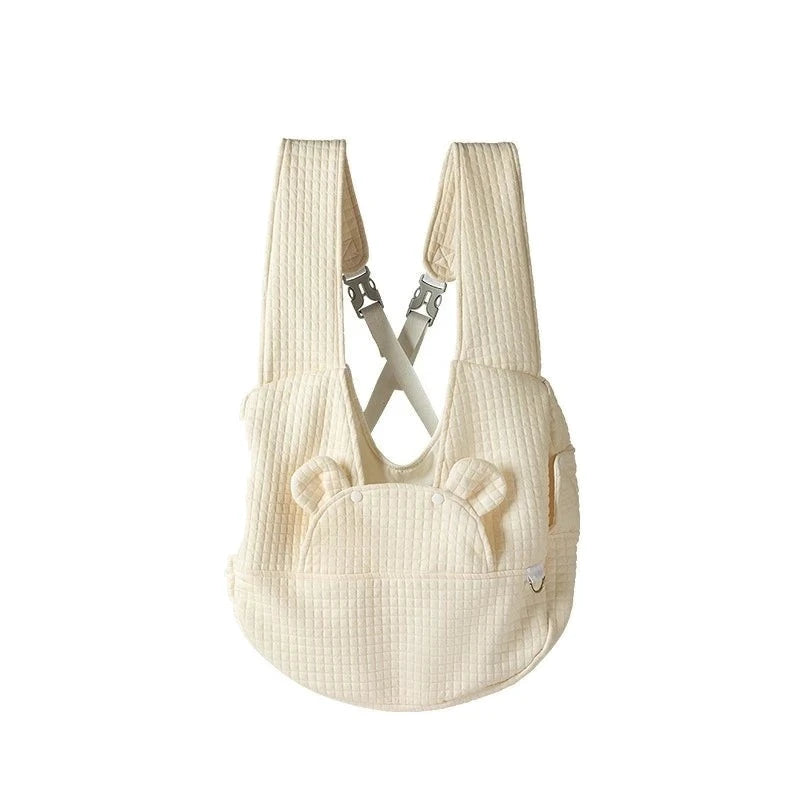 Sac de transport bandoulière matelassé pour chat et petit chien coloris crème gaufré à oreilles, vue de face