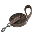 Laisse rembourrée réfléchissante Truelove 200 cm coloris marron, enroulée avec mousqueton noir, sur fond blanc