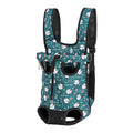 Sac à dos ventral pour petit chien en maille respirante, vert sarcelle à motif bouledogues, vue de trois quarts